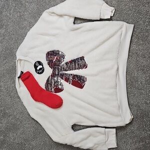 Nwt 🎁 Gift Ready Jolie & Joy White Sweater with Sequin Bow & Red Socks 3X NWT